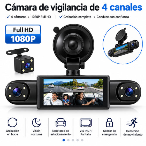 CÁMARA DE CARRO 4 CANALES FULL HD 1080P